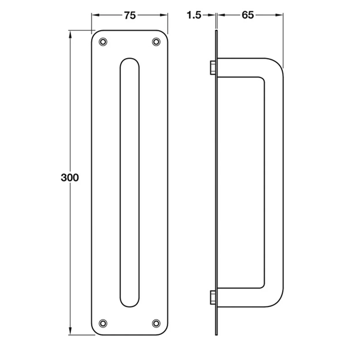 PUSH HANDLE+PLATE 300x75x1.5 BSS - Image 2