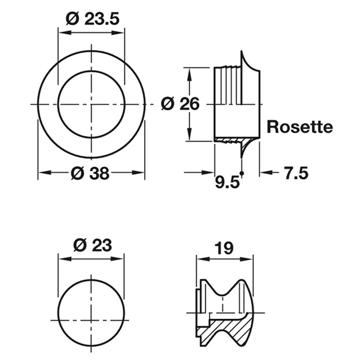 PUSHLOCK KNOB+ROSE 13 D38x17 MNP - Image 2