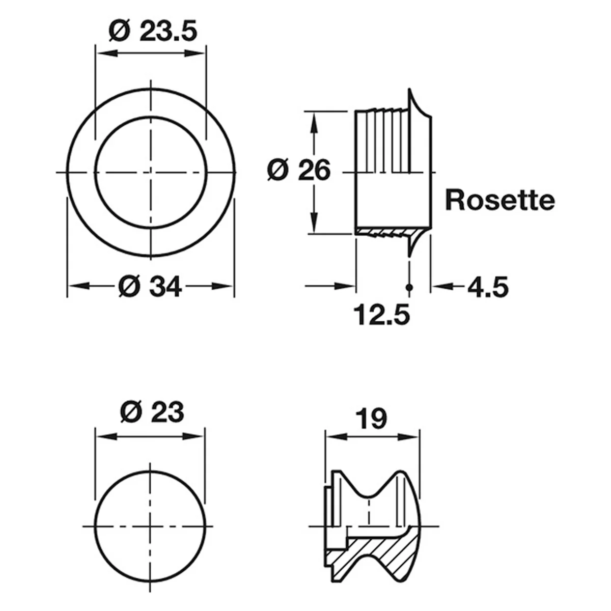 PUSHLOCK KNOB+ROSE 16 D34x17 WHI - Image 2