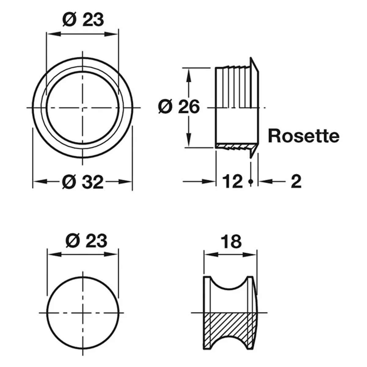 PUSHLOCK KNOB+ROSE 19 D32x14 MNP - Image 2