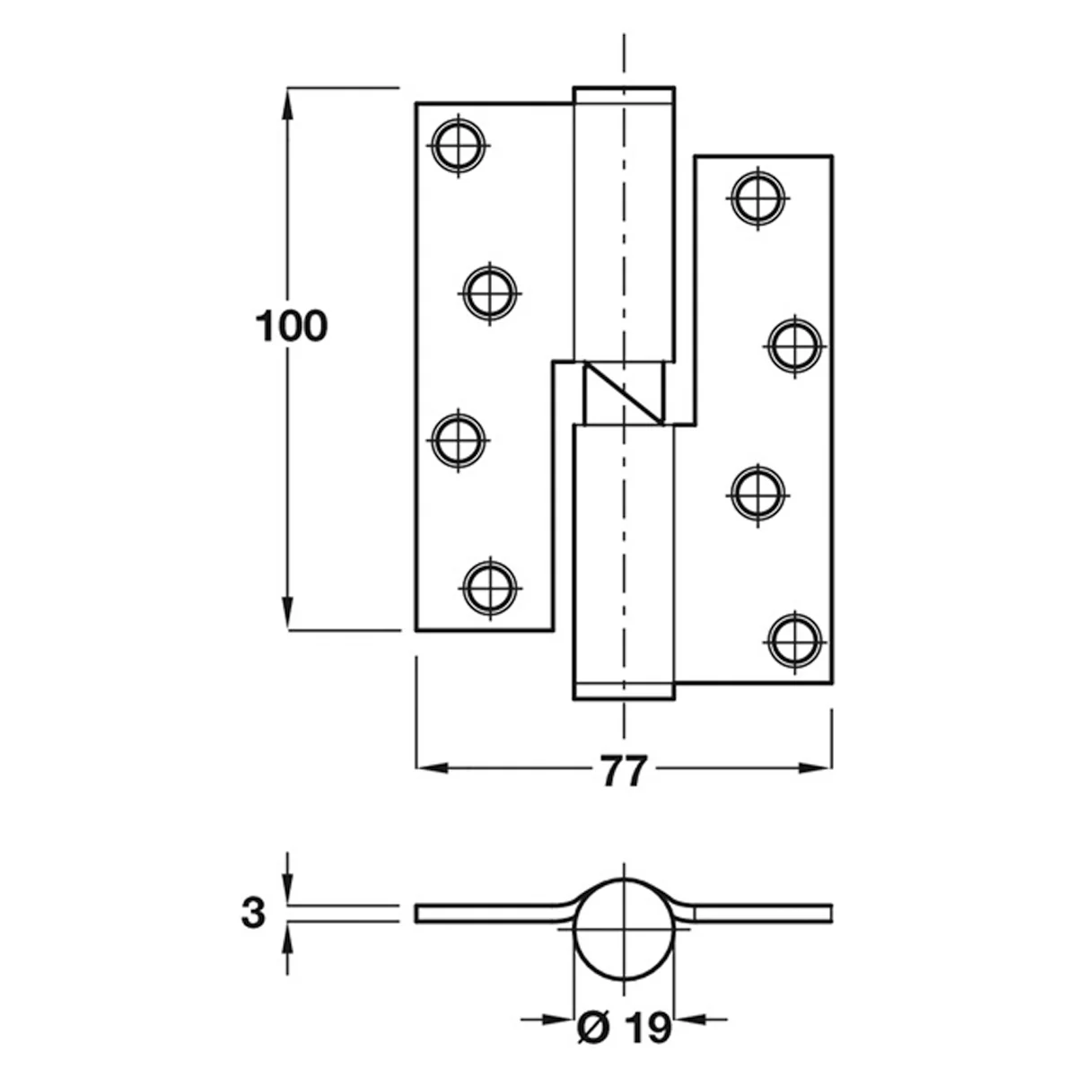 RISING BUTT HINGE 77x100 CW SSS - Image 2