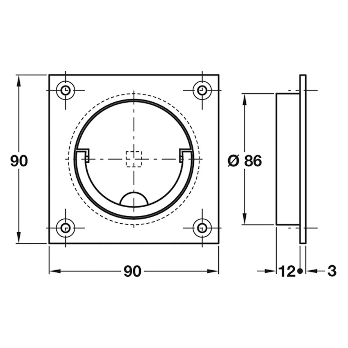 SQUASH COURT HANDLE 90x90 BRS/SNP - Image 2