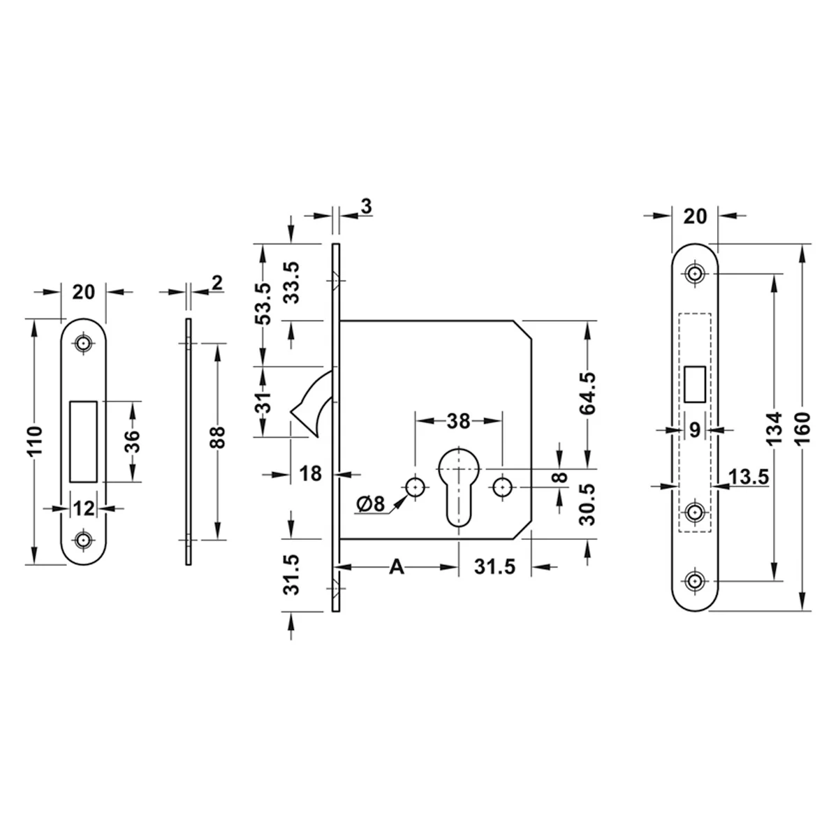STARTEC SLIDING DOOR LOCK BS55 PNP - Image 2