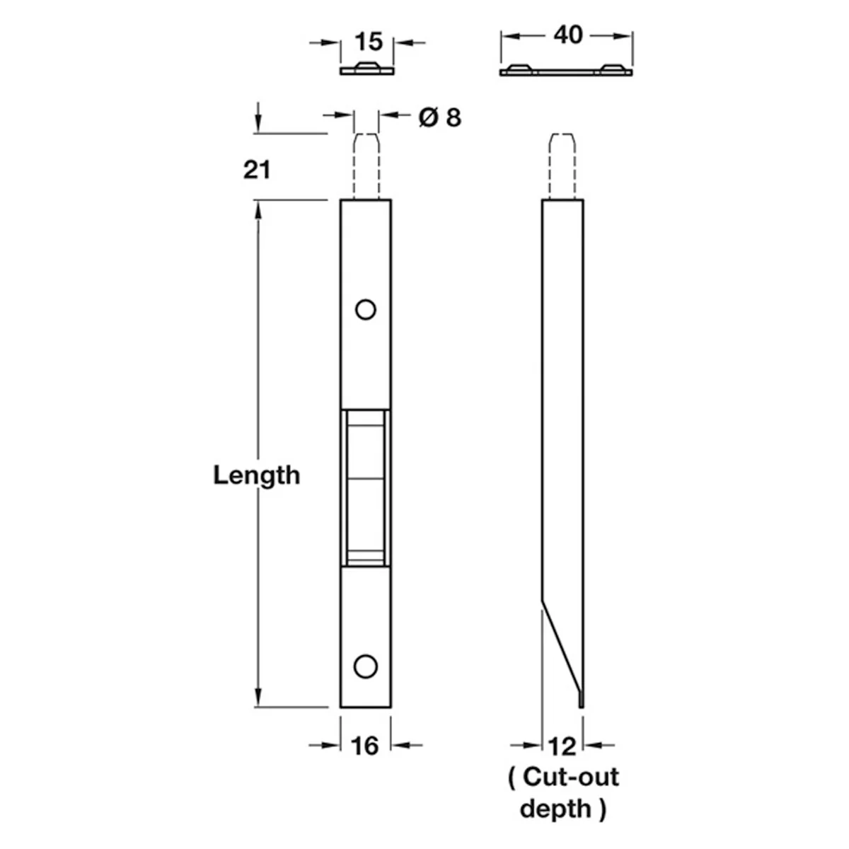 SUNK SLIDE FLUSH BOLT 164 ST/NPL - Image 2