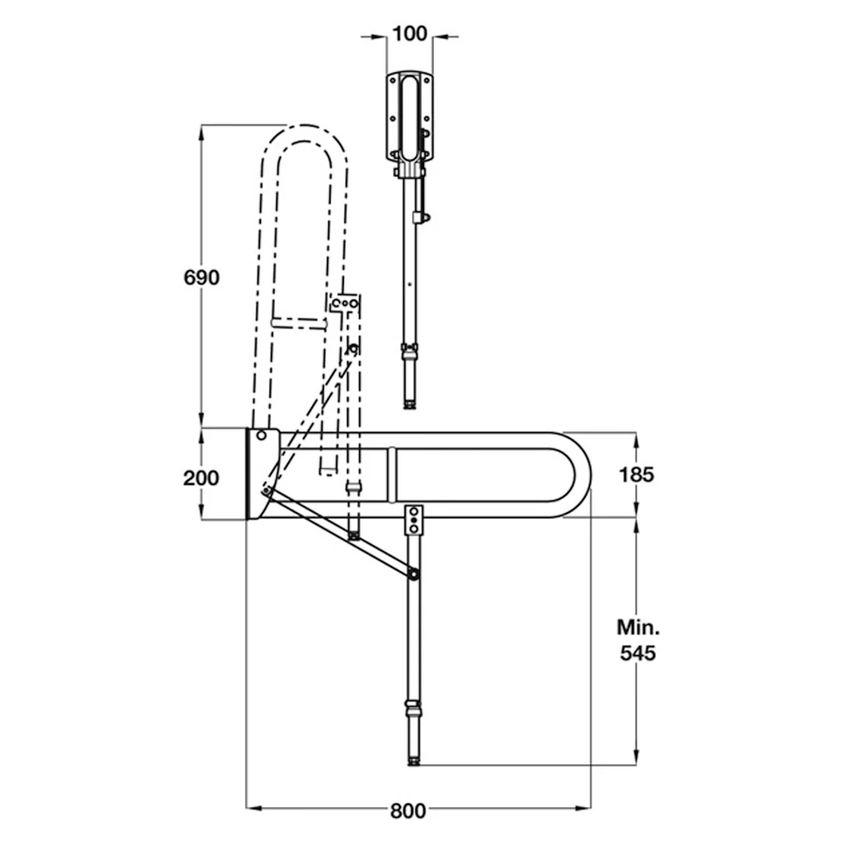 Hinged Support Rail with Leg Ø35mm 545mm White - Image 2