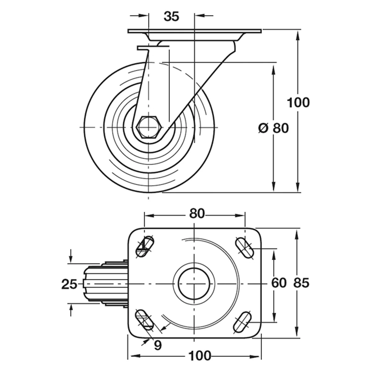 SWIVEL CAST NO BRAKE 50KG D80 ST - Image 2
