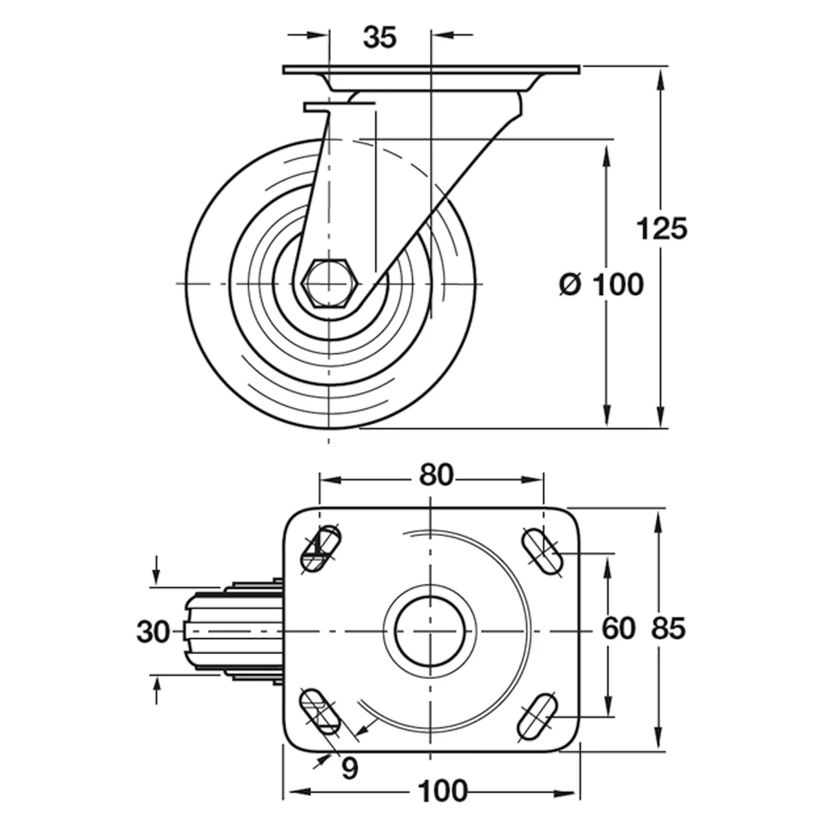 SWIVEL CAST NO BRAKE 70KG D100 ST - Image 2