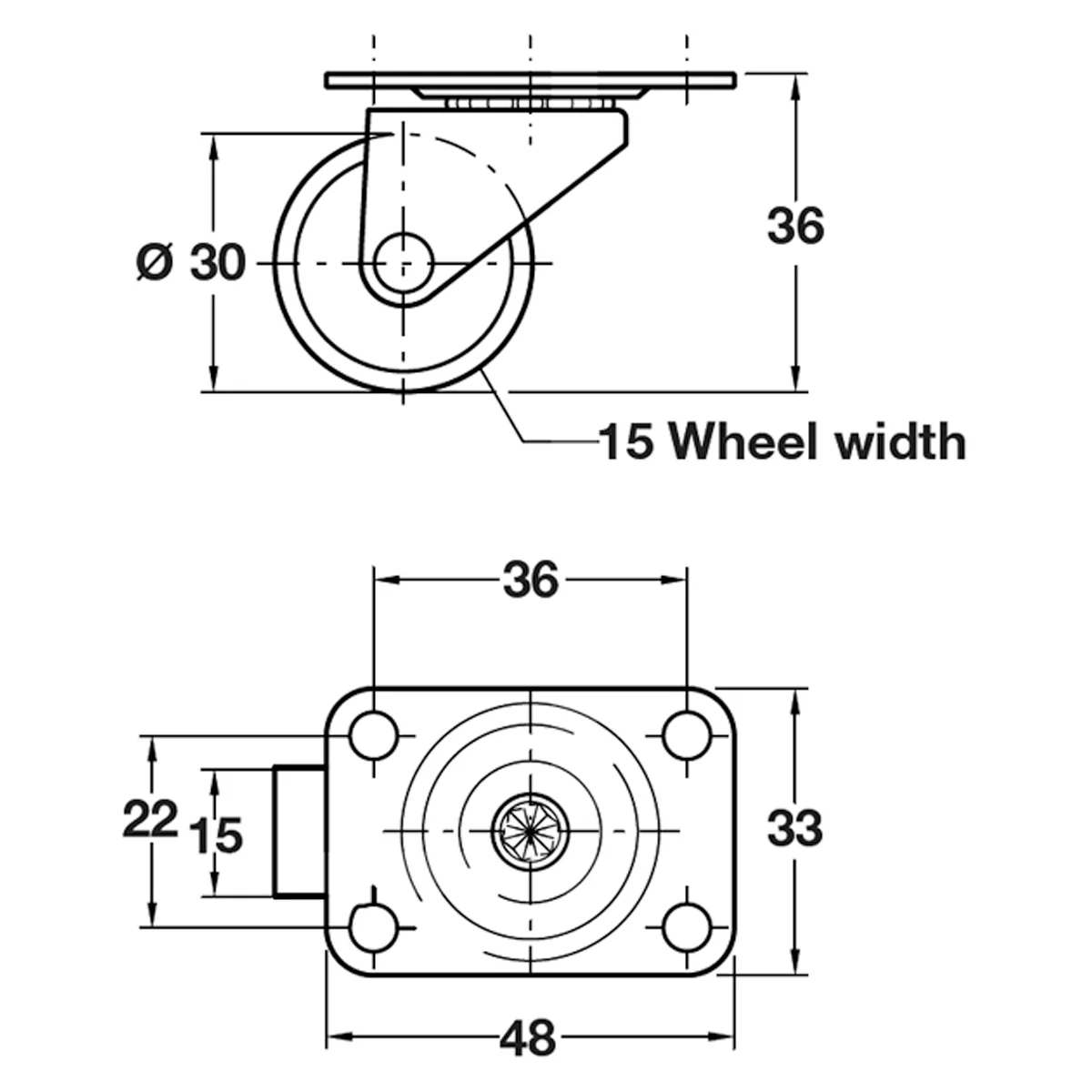 SWIVEL CASTOR 15KG D30x48x33 ST/GAL - Image 2