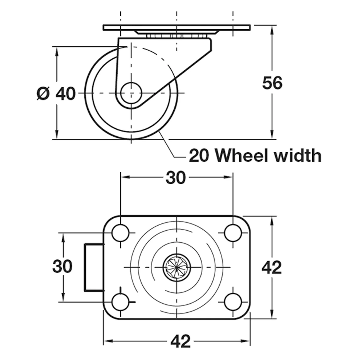 SWIVEL CASTOR 35KG D40x45x45 ST/GAL - Image 2