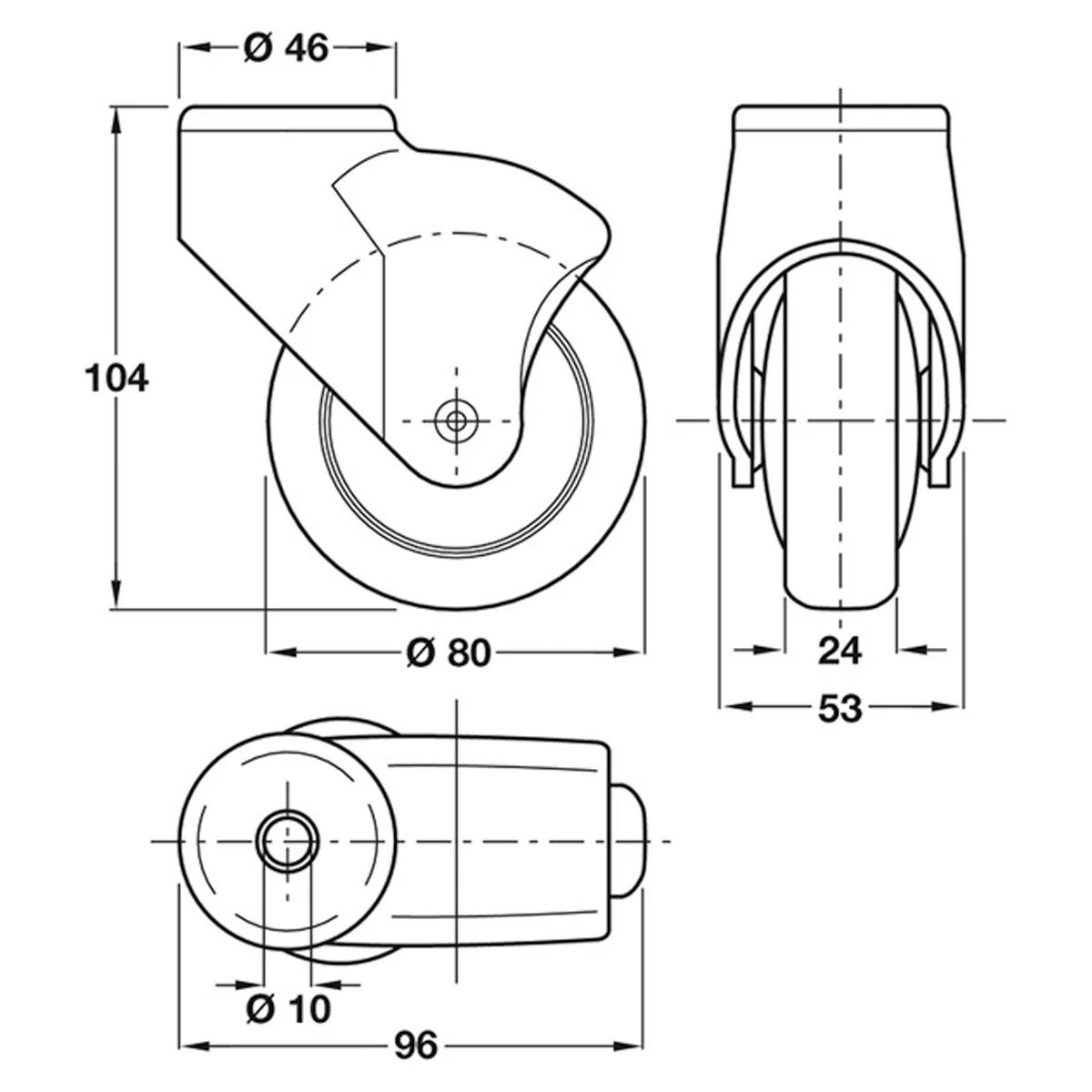 SWIVEL CASTOR BRAKE 70KG D80 PL - Image 2