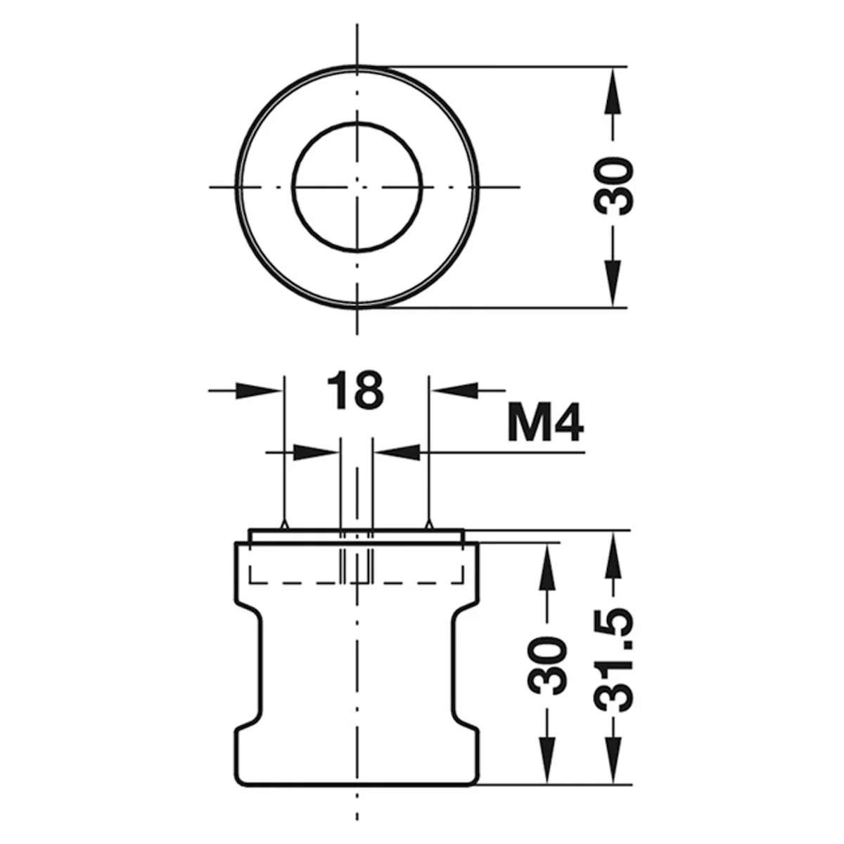 SY3K FIXED HANDLE M4 SCREW D30x31.5 - Image 2