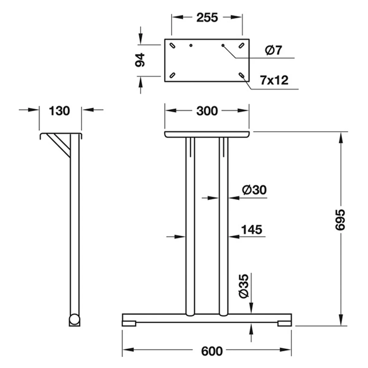 TABLE T-FRAME LEG 700x600x130 ST/CP - Image 2