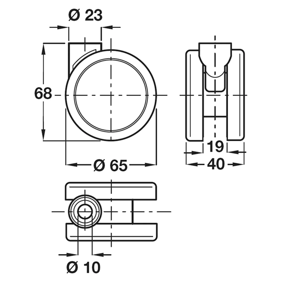 TWIN CASTOR BRAKE D65x40 PL/GREY - Image 2
