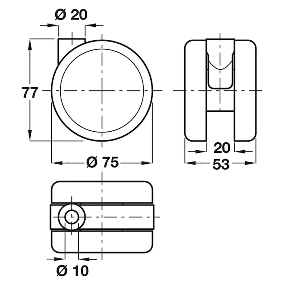 TWIN CASTOR BRAKE D75x53 PL/GREY - Image 2