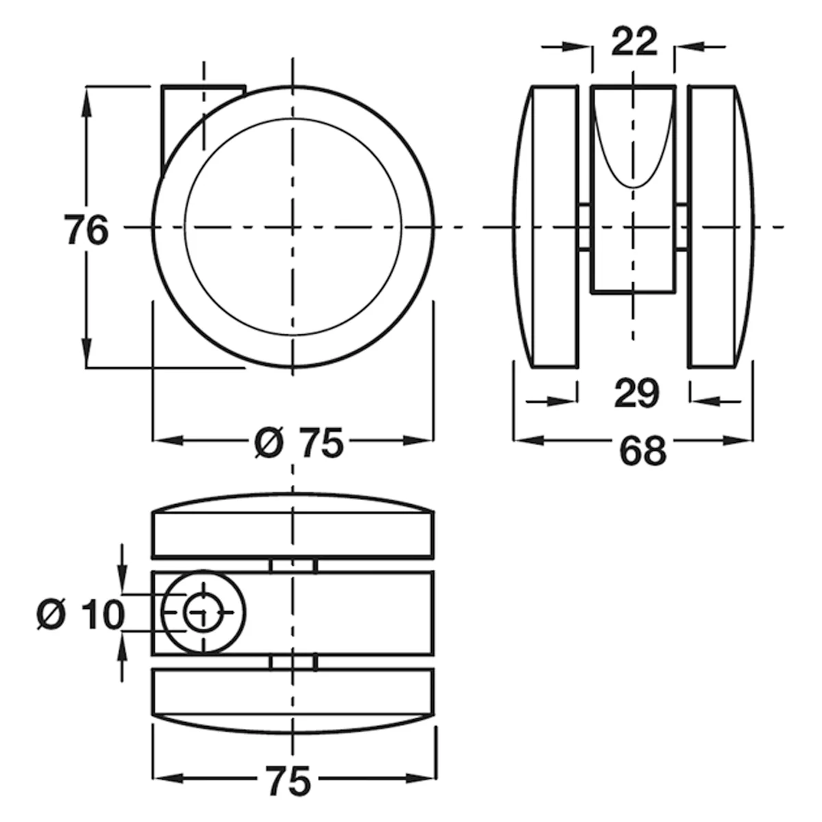 TWIN CASTOR BRAKE D75x68 PL/GREY - Image 2