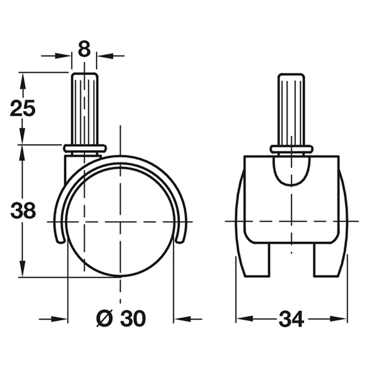TWIN CASTOR NO BRAKE D30x34 PL/MBLK - Image 2