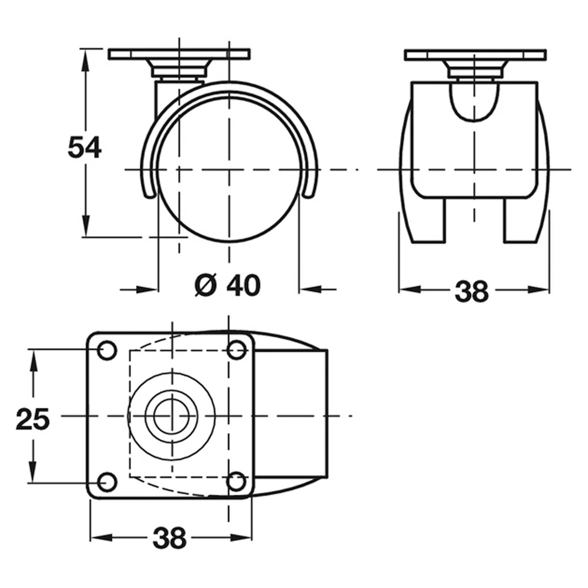 TWIN CASTOR NO BRAKE D40x38 PL/MBLK - Image 2