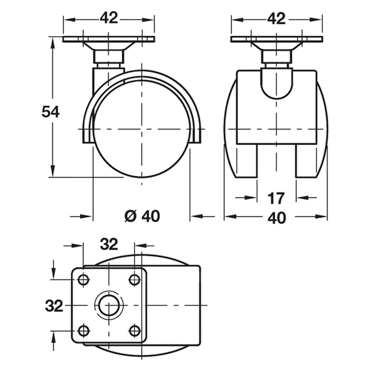 TWIN CASTOR NO BRAKE D40x38 PL/MBLK - Image 2