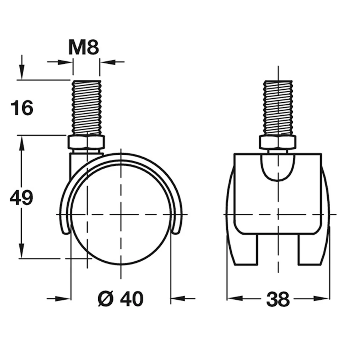 TWIN CASTOR NO BRAKE D40x38 PL/MBLK - Image 2