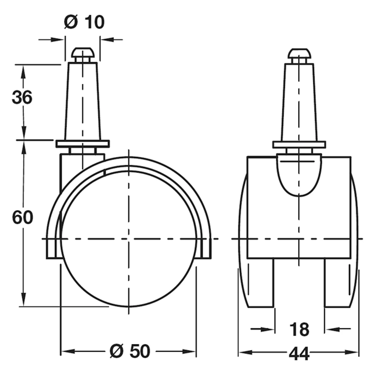 TWIN CASTOR NO BRAKE D50x45 PL/MBLK - Image 2