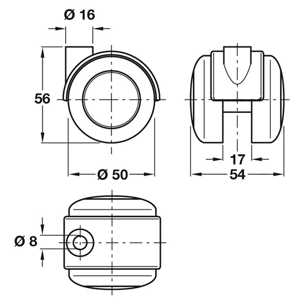 TWIN CASTOR NO BRAKE D50x54 PL/GREY - Image 2