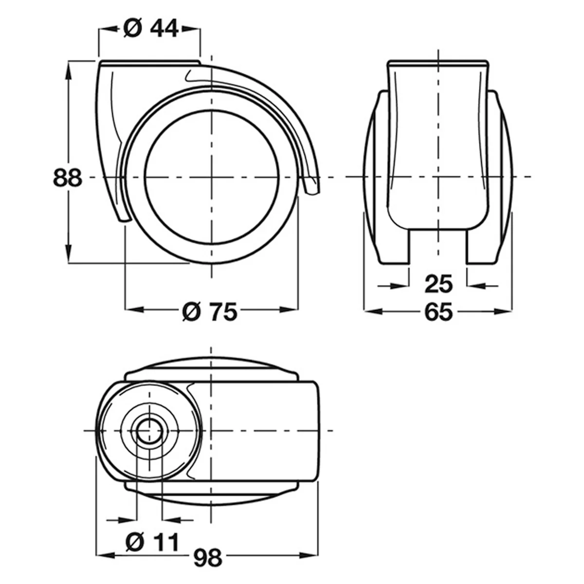 TWIN WHEEL CASTOR 100KG D75 GRY - Image 2
