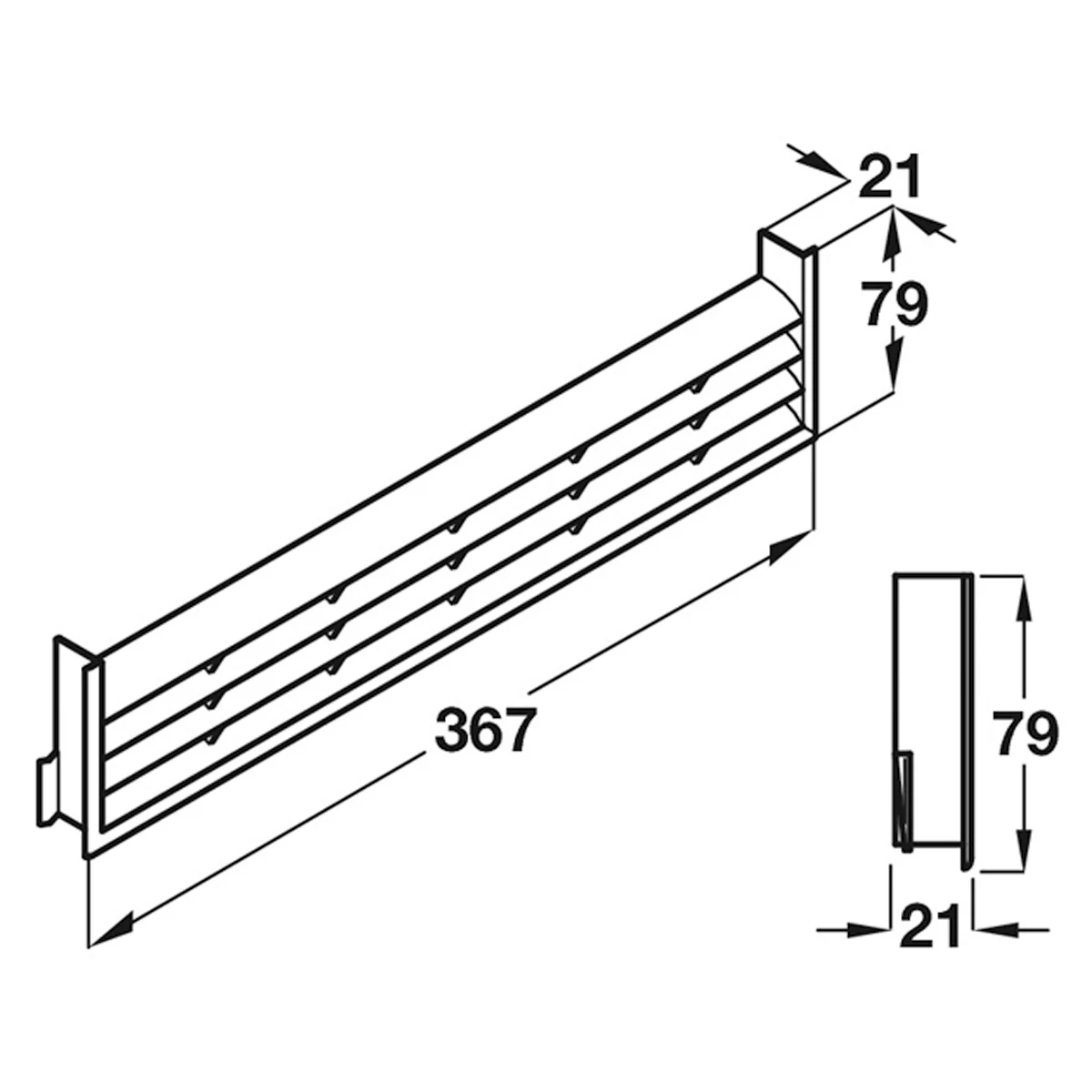 Ventilation Grille Recess Mounting 365x79mm Stainless Steel - Image 2