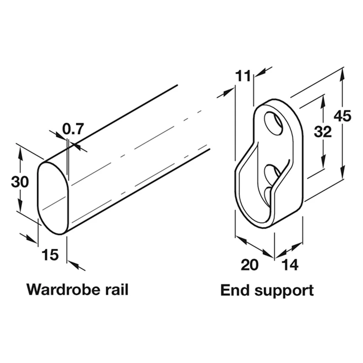 WARDROBE RAIL SET 900 15x30x864 PCP - Image 2